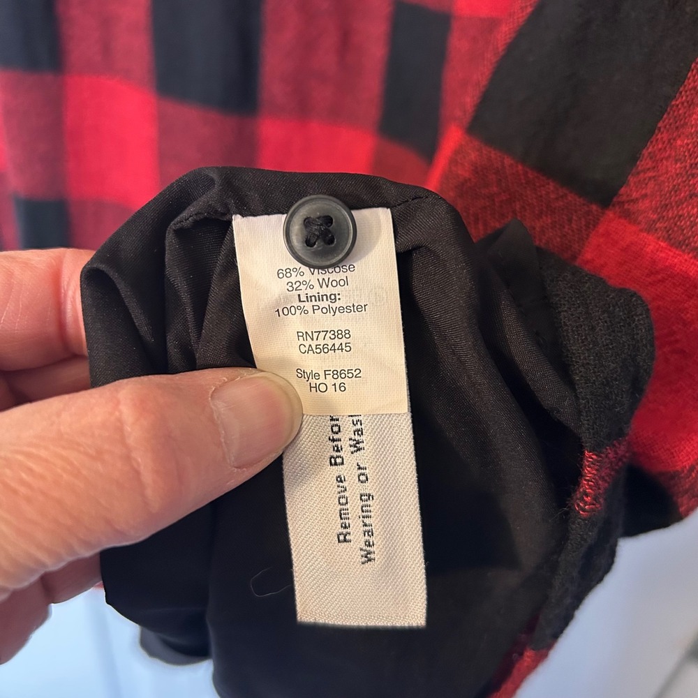 Madewell Red Black Buffalo Plaid Long Sleeve Tie Neck Tunic‎ Dress Size M - Picture 4 of 7